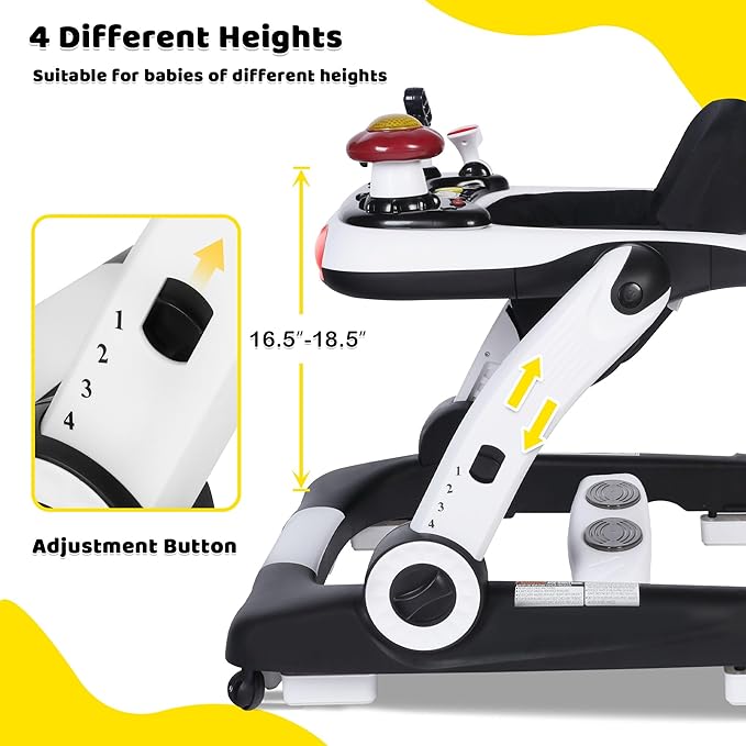 TODEFULL 6 in 1 Baby Walker, Baby Activity Walker for Toddler, Push Walker w/Adjustable Height Speed, Learning-Seated & Walk-Behind, Infant Walker w/Feeding Tray & Music Toys, Black