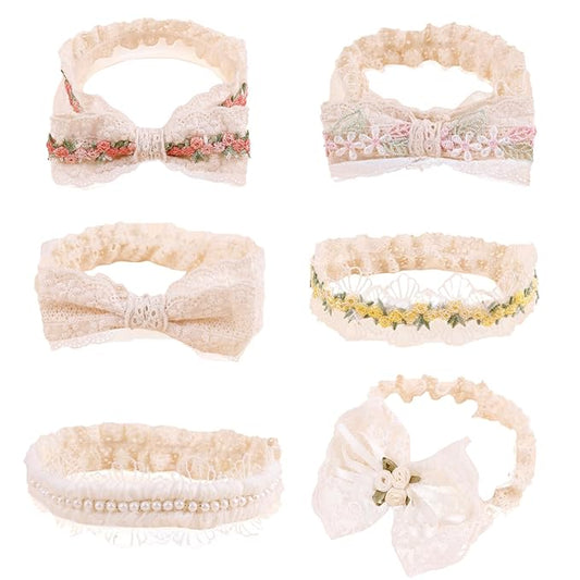 cherrboll Baby Flower Bows Headbands 6pcs Floral Hair Wraps Nylon Hairbands Crown Newborn Infant Toddler Hair Accessories