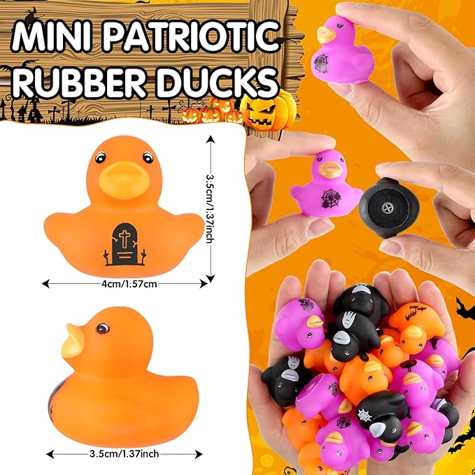 Deekin 100 Pcs Halloween Rubber Ducks Bulk 1.37 Inch Mini Fancy Novelty Rubber Ducks for Halloween Trick or Treat Fillers Party Favors