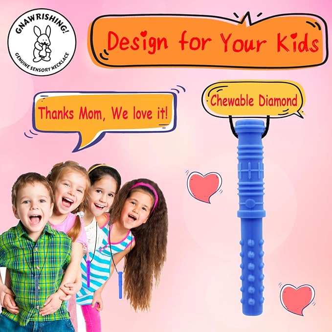 Chew Necklaces for Sensory Kids 8Pcs Cylinder Shape Sensory Chewy Toys for Autism Girls and Boys, ADHD Toddler, Adult