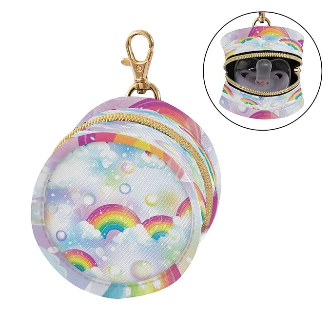 Pacifier Holder with Clip Pacifier Case for Diaper Bag Round Baby Pacifier Pouch Box Bag Portable Rainbow Clouds Dots White