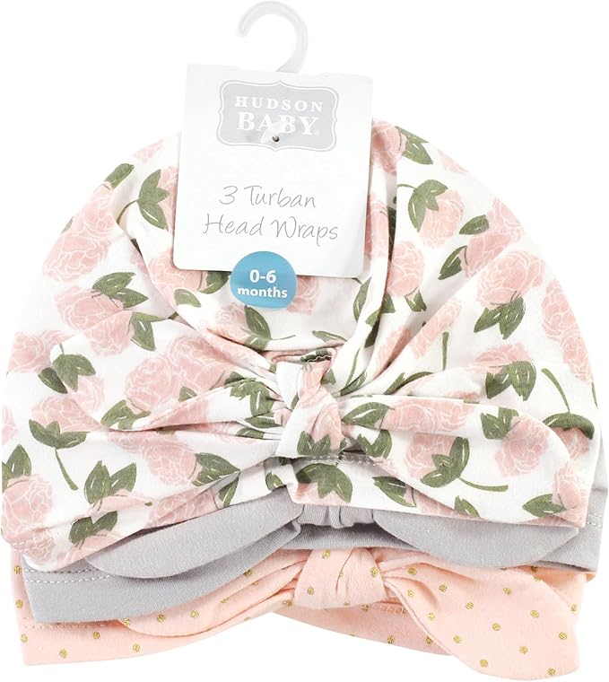 Hudson Baby Infant Girls Turban Cotton Headwraps, 0-24 Months