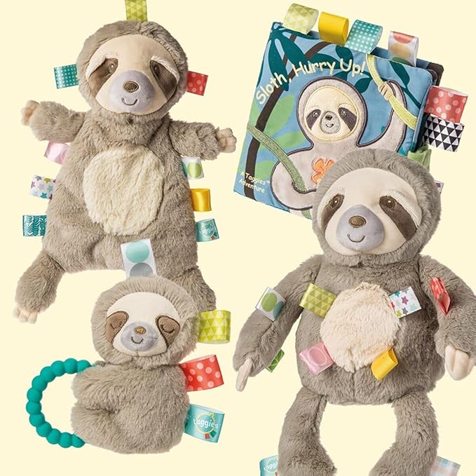 Taggies Touch & Feel Soft Cloth Book with Crinkle Paper & Squeaker, Molasses Sloth