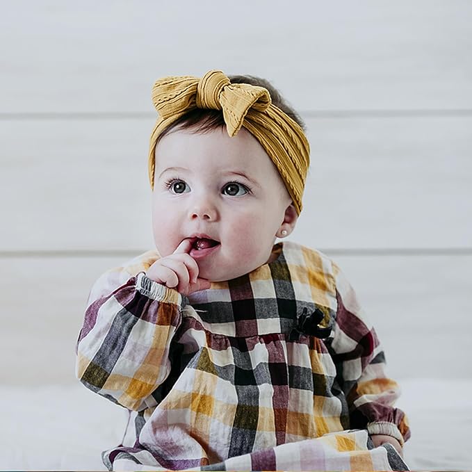 ALinmo 12PCS Baby Nylon Headbands Hairbands Hair Bow Elastics for Baby Girls Newborn Infant Toddlers Kids Colorful