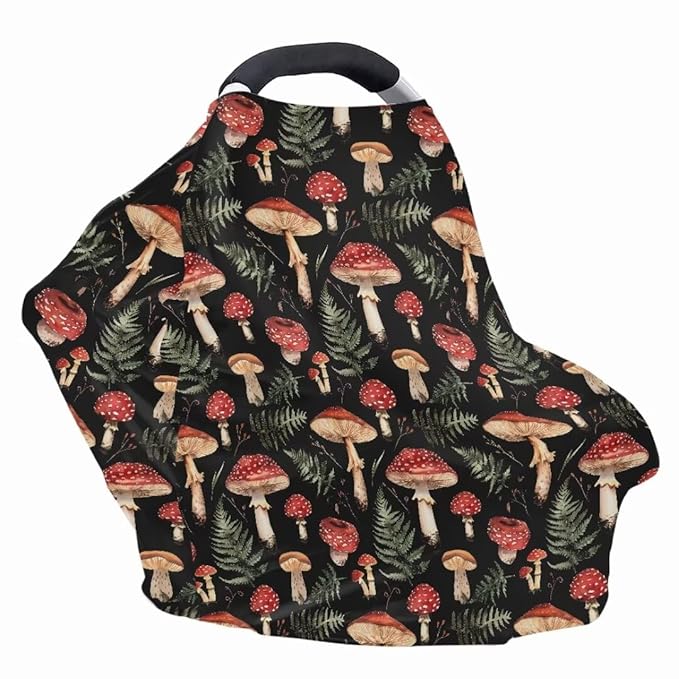 Coldinair Mushroom Car Seat Cover for Babies Girls,Nursing Cover,Soft Stretchy Infant Carseat Canopy,Shopping Cart/High Chair/Stroller Covers