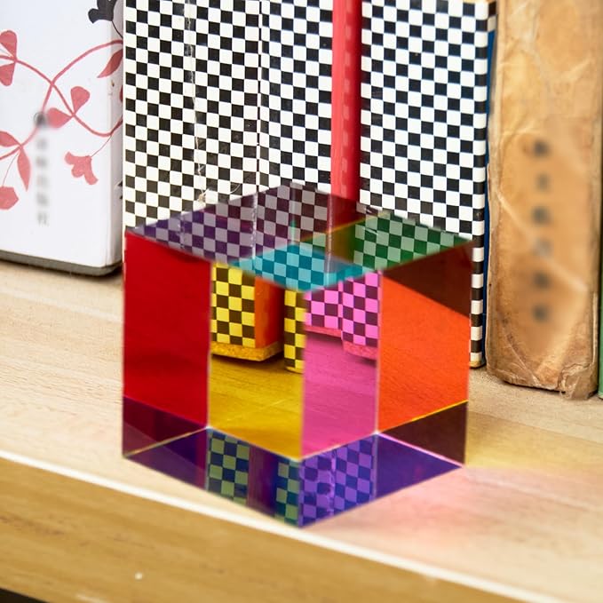 CMY Color Cube, 2.75 inch (70mm) Acrylic Multi-Color Cube Prism for Physics Education Learning and Office Desktop Decor, Scientific Toys and Gifts for Kids