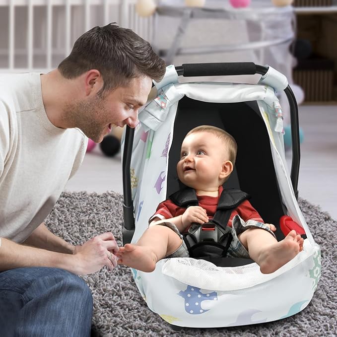 SMTTW Car Seat Cover for Babies, Stretchy Breathable Carseat Canopy, Multiuse Infant Stoller Cover for Baby Boys Girls, Privacy Breastfeeding Coverage Protect Baby from Wind, Sun (Swallow)