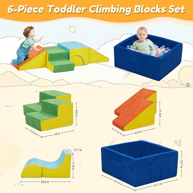 STAOLENE Soft Foam Climbing Blocks with Ball Pit, 6PCS Color Indoor Climbing Toys for Toddler, Climb and Crawl Activity Play Set, Play Gym for Child Development (Balls not Included)