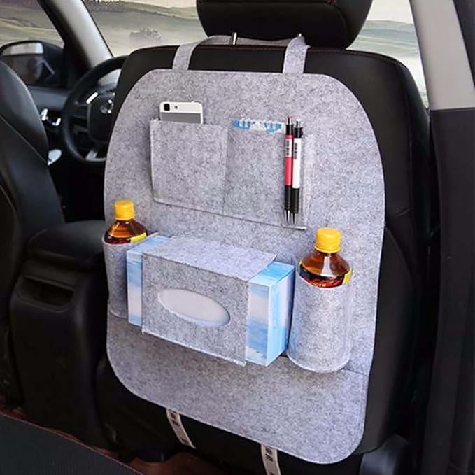 JDMBESTBOY Brown Universal Car Back Seat Organizer with Larger Protection & Storage - Holder, Reinforced Corners to Prevent Sag, Eco Friendly Materials - Great Travel Accessory for Kids