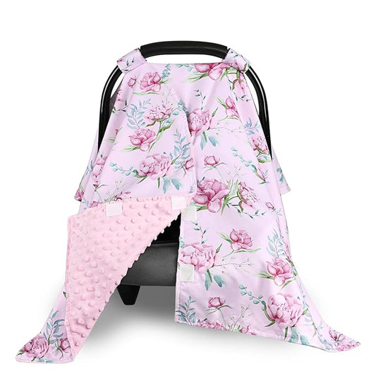 DILIMI Baby Car Seat Cover, Minky Warm Car Seat Covers for Babies, Peekaboo Opening Infant Car Seat Cover, Nursing Cover Carseat Canopy, Purple Floral