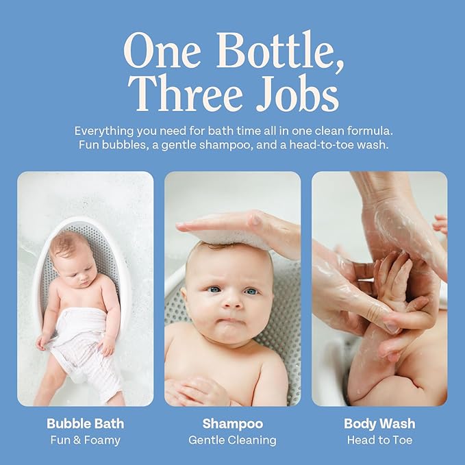 Flanders 3in1 Baby Bubble Bath, Shampoo & Body Wash 15oz Bottles with Pump | Tear-Free, Hypoallergenic Cleanser with Jojoba, Coconut & Argan Oil, Fragrance Free for Sensitive Skin, 2 Pack (30oz Total)