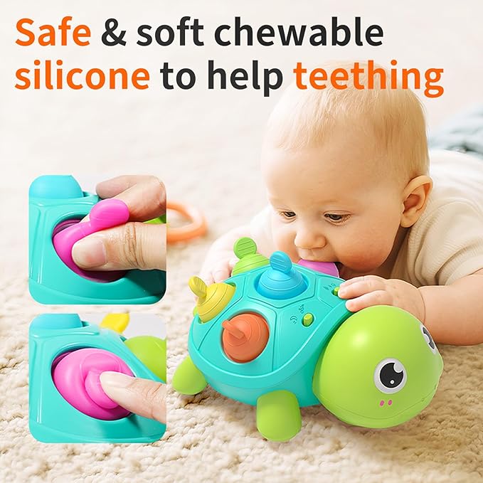 Baby Musical Crawling Toys 6 to 12 Months, Infant Turtle Light Up Toy for Teething Fine Motor Sleep Aid, Baby 7 8 9 10 11 Months 1 Year Old Boy Girl Gift