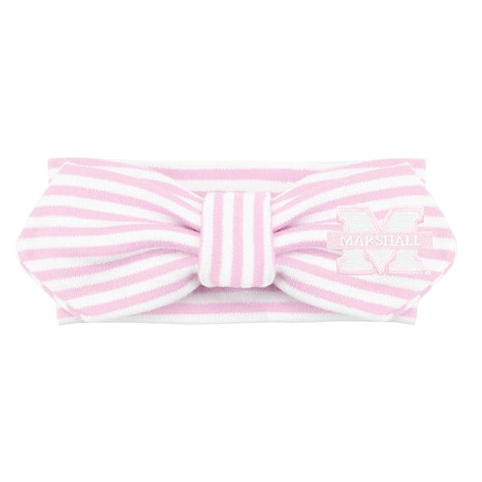 Creative Knitwear Marshall Thundering Herd Infant Girls Pink/White Striped Hair Knot Headband Embroidered Logo - Size Newborn - 4T