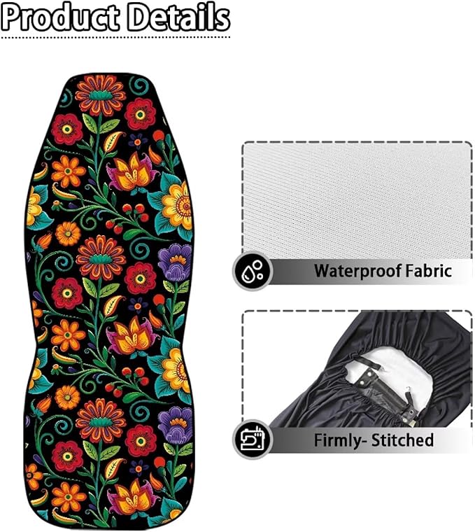 Wildflower Car Seat Covers Universal Front Car Seats Waterproof Anti-Slip Back Fabric Removable Automotive Accessories Suitable for Cars, SUV and Trucks