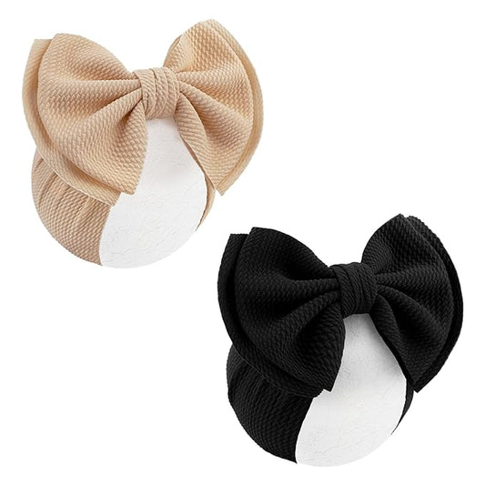 YanJie 2PCS 7'' Super Durable Soft Knot Headbands with Hair Bows Infant Toddlers Kids Hair Accessories Beige Black Headband for Newborn Baby Girls