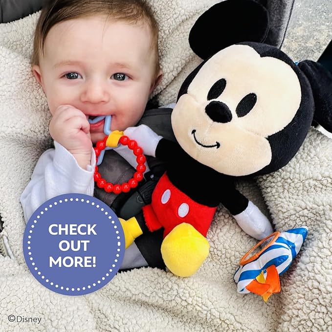 Disney Baby Minnie Mouse On The Go Activity Toy with Teething Rings, Crinkle Sounds, Mirror, and Rattle for Babies and Infants