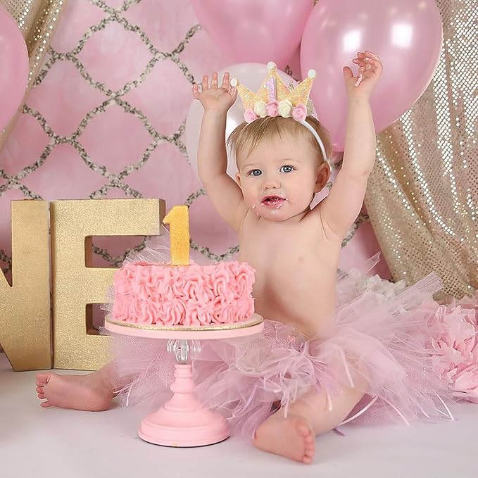 Canitor First Birthday Hat Sweet One Party Decorations 1st Birthday Girl Headband Crown Tiara for 1 Year Old Girl Gifts
