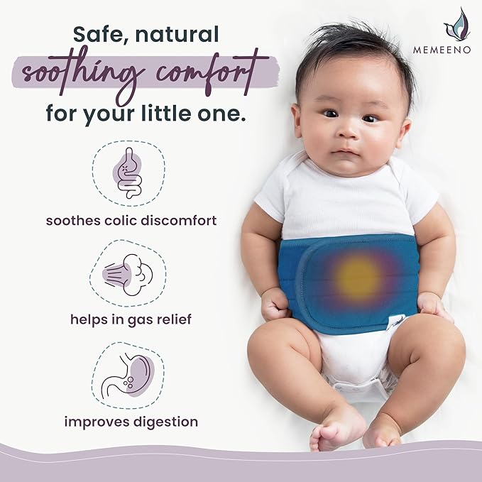 MEMEENO Baby Belly Band for Gas and Colic Baby Relief - Belly Band for Baby Heating Pad for Colic, Baby Gas Relief, Gas Relief for Infants, Baby Heated Tummy Wrap, Colic Relief for Newborns, Ocean