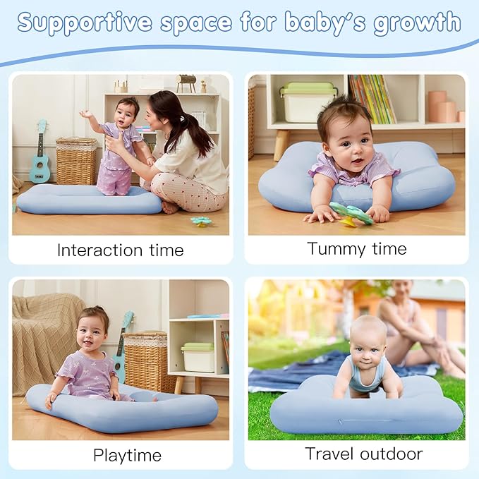 Baby Lounger 0-18 Months, Baby Lounger for Newborn, Soft Organic Cotton Breathable Lounger for Infants (Greyblue Baby Lounger)