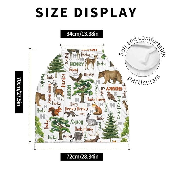 Personalized Baby Car Seat Cover Stroller Canopy: Custom Name Newborn Baby Boy Girl Elastic Animals Nursing Cover for Moms First Birthday Gift Forest Bear Fox(one Size)