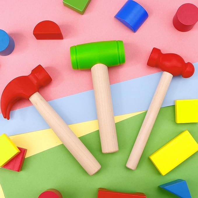 3 PCS Toy Hammers, Wooden Hammer Toys Mallets, Simulation Fake Plastic Maintenance Tools for Birthday Party Supplies