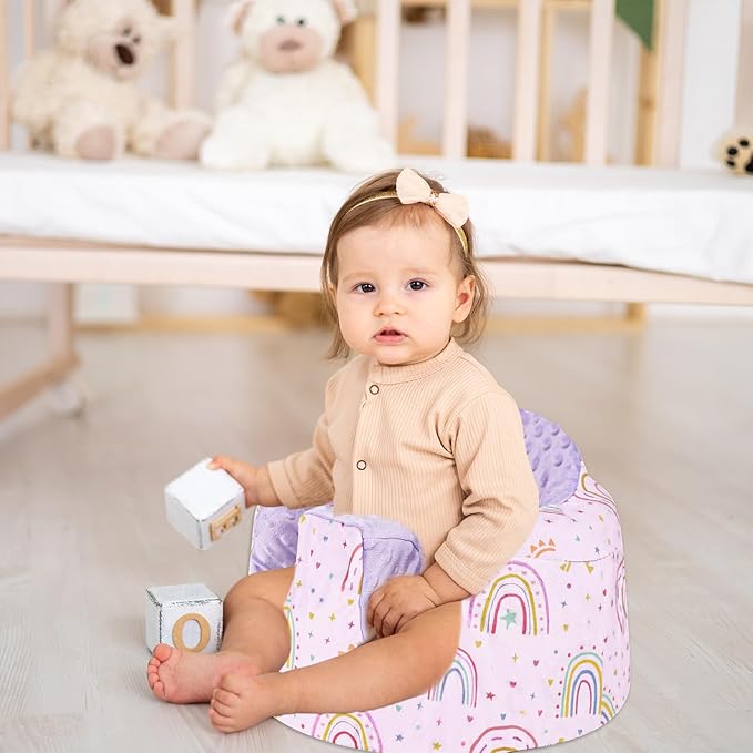 Seat Cover Compatible with Bumbo Seat, Soft and Breathable Baby Floor Seat Cover for Baby Boy & Girl (Cover Only), Purple Love and Rainbow
