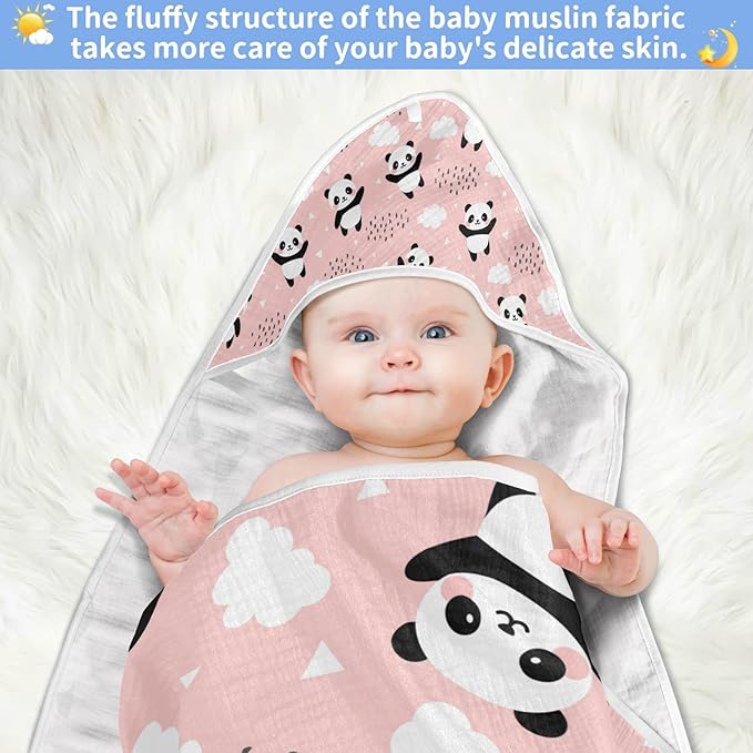 Pink Panda Baby Boys Girls Bath Towel Cute Cat Bear Hooded Towels Newborn Toddlers Organic Cotton Washcloths Shower Beach Towel 35 x 35 Inch