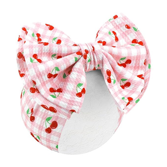 Baby Girl Headbands 7’’ Pink Bows Cherry Baby Girls Hair Accessories Summer Outfits for Newborn Infant Toddler Clothes