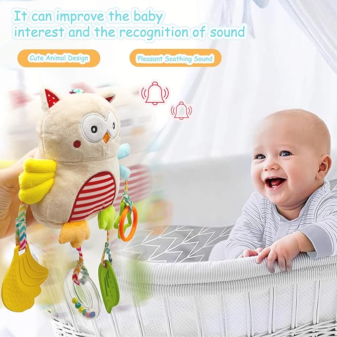 Baby Hanging Toys, Plush Animal Stuffed Sensory Toys for Carseat Stroller Car Seat Crib Play Gym, Baby Toys for 0 3 6 9 12 Months, Baby Boys and Girls Gift (Owl)