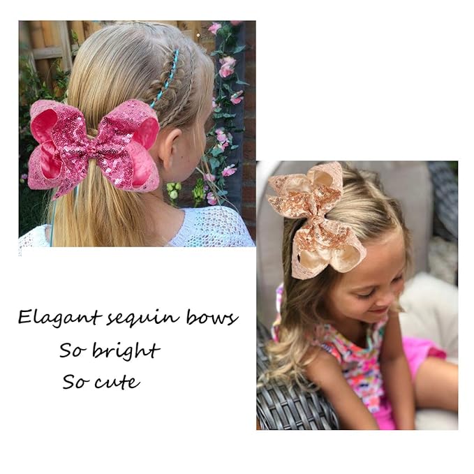 15Pcs Bling 6 Inch Hair Bows Large Big Sparkly Glitter Sequin Bows Alligator Hair Clips for Baby Girls Toddlers Kids Children Teens