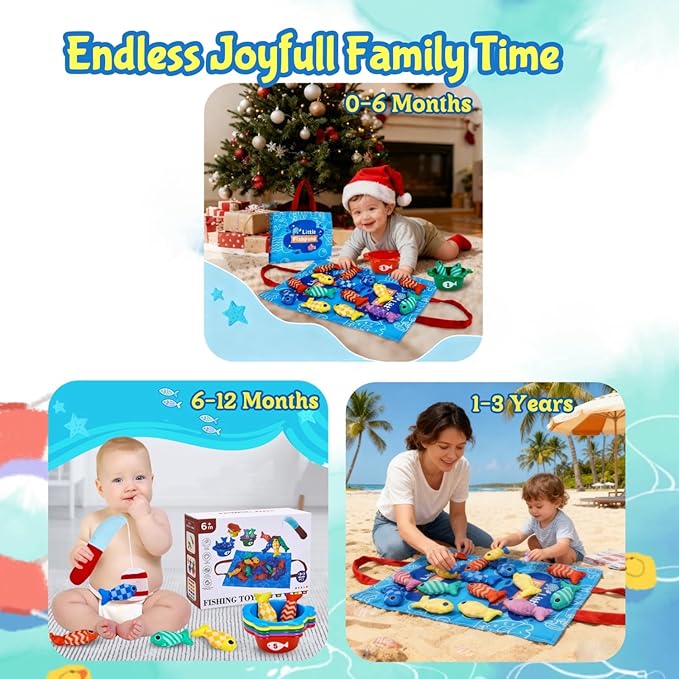 Montessori Toys for 1 Year Old Boy Girl Birthday Gift- Cloth Fishing Game for Toddler1-3 with Stacking Cups Number Color Counting, Learning Educational Toys Baby Toys 12-18 Months