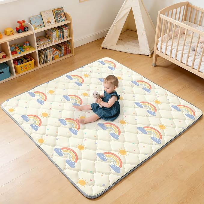 47"x47" Play Mat for Playpen - Thick Soft Foam Playmats for Babies and Toddlers - Non-Slip Baby Play Mats for Floor Tummy Time & Crawling - Foldable & Washable Baby Activity Mat, Rainbow
