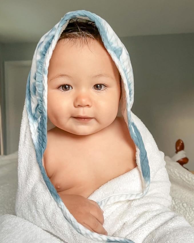 Crane Baby Hooded Towel, 100% Cotton & Terry Cloth Hooded Baby Towels for Boys & Girls, Blue Tie-Dye, 30" w x 30" h, Hooded Baby Beach Towel, Baby Pool Towel, Baby Bath Towel, Hooded Towels for Baby