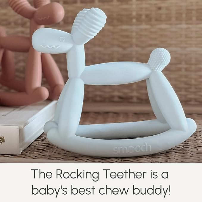 Smooch Rocking Teething Toys for Babies 0-6 Months, 12, 18 - Easy to Hold Silicone Baby Teether, Soft Infant Teething Toys Provides Baby Teething Relief & Soothes Sore Gums (Clear)