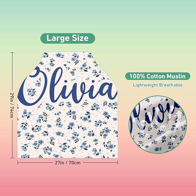 Custom Name Car Seat Canopy - Baby Car Seat Covers, Infant Stroller Cover, Carseat Canopy Christmas Birthday Gifts for Girls and Boys Blue Flower Printing