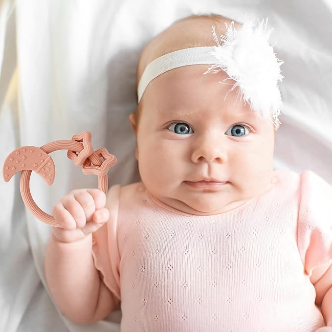 Silicone Baby Teething Toy, Silicone Baby Ring Teether for Babies 3 Months+, Raised Texture to Soothe Gums, BPA Free, Boys Girls Shower, Birthday, Christmas Gifts (Ether)