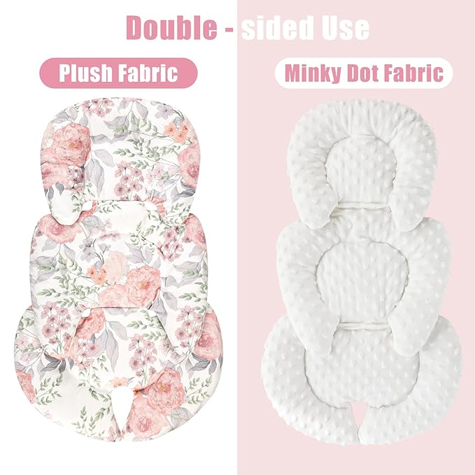 Infant Car Seat Insert, Baby Car Seat Head & Body Support for Newborn, Ultra Soft Reversible Preemie Carseat Insert Cushion for Girls Boys, Fit Car Seat, Stroller, Swing, Bouncer, Pink