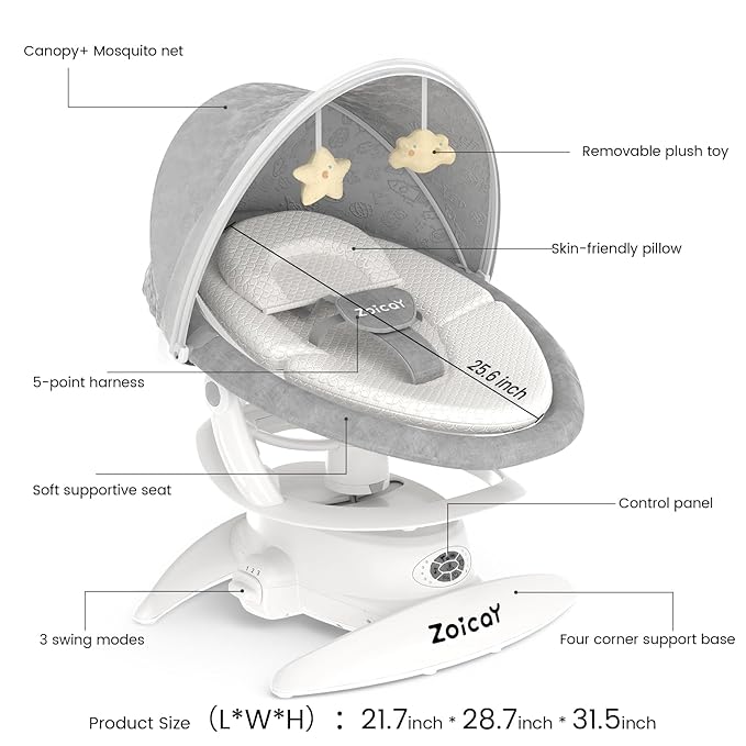 3-in-1 Baby Swing for Infants with Motion Detection, Infant Swing with 5 Speeds & 3 Swing Modes, 12 Lullabies, Electric Swing for Baby, Up to 25 lbs, White
