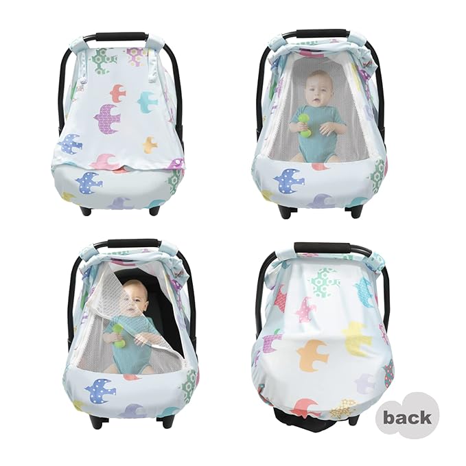 SMTTW Car Seat Cover for Babies, Stretchy Breathable Carseat Canopy, Multiuse Infant Stoller Cover for Baby Boys Girls, Privacy Breastfeeding Coverage Protect Baby from Wind, Sun (Swallow)