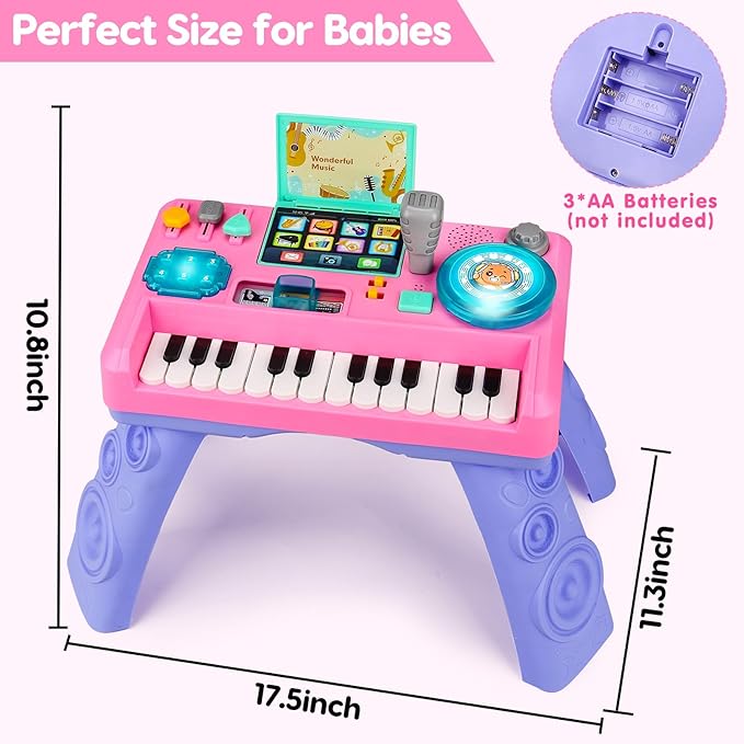 Baby DJ Table for Toddlers 1-3 with Music & Light, Musical Baby Piano Toys 6-9-12-18 Months Toddler Activity Table Music Instruments Learning Toys for 1 Year Old Girl First Birthday Gifts Age 0-2