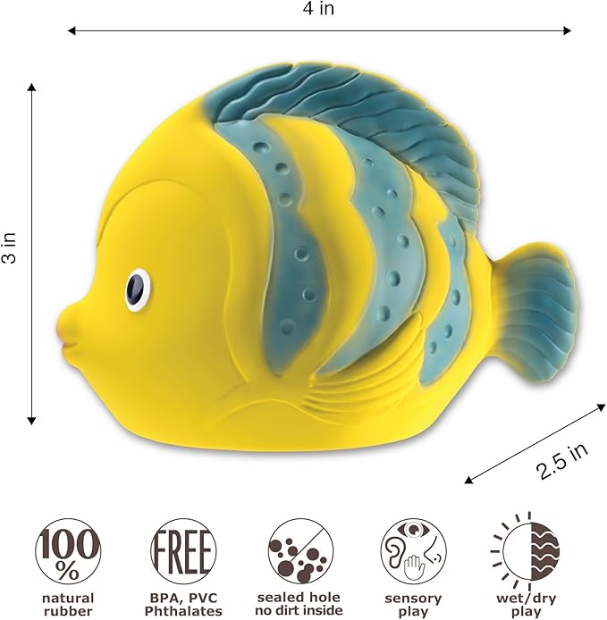 CaaOcho Pure Natural Rubber Bath Toy - La The Butterfly Fish Baby Toy - Hole Free Bath Toys, BPA Free Bath Toys for Infants, Without Holes Sealed Natural Rubber Baby Toy