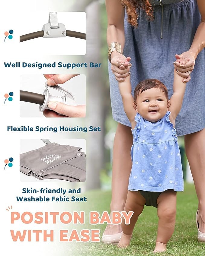 Infant Master Baby Doorway Jumpers, Sturdy Johnny Jumper w/Adjustable 10.8"-23.6" inches Strap, Soft Baby Johnny Bouncer w/Seat Bag, Ideal Gift for Infant, Portable and Easy to Use, Grey