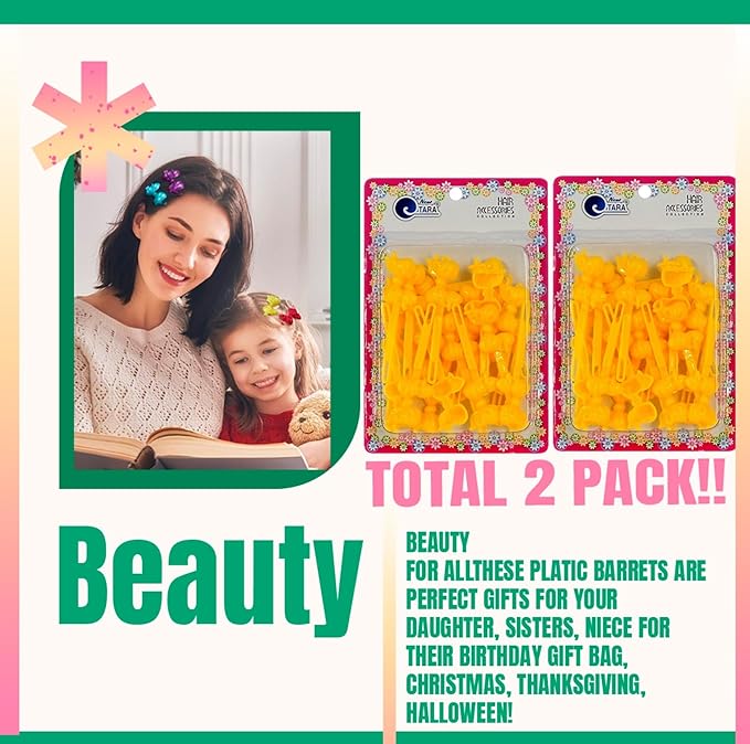 Classics Self Hinge Hair Barrettes for Girls Plastic Hair Barrettes for Baby bow Girl Barrettes 80s 90s Bow Cartoon Design Hair Pins for Baby Girls Toddlers total 40 count (YELLOW)