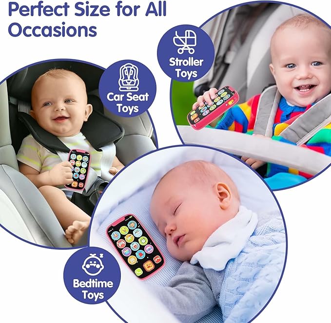 BABYFUNY Toys for 1 Year Old Girl Gifts, 15 Functions Phone Toddler Girl, Learning Baby Toys 12-18 Months, Kids Cell Phone Easter Basket Stuffers - Pink