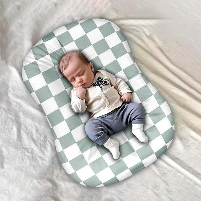 DILIMI Baby Lounger Cover, Newborn Lounger Cover for Boys Girls, Removable Soft Comfortable Lounger Slipcover, Green Checkerboard (Lounger not Included)