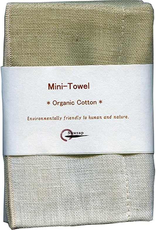 Nawrap Organic Cotton Mini Towel - 4 Ply - 10 x 10 in - Green x Ivory