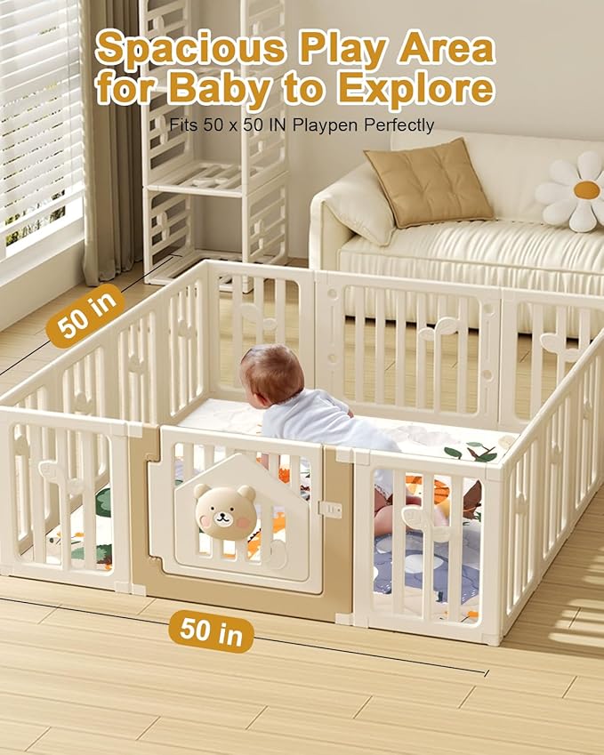 TINYHARBO Premium Foam Baby Play Mat 50" x 50" – Removable & Machine Washable Cover, Extra Thick Padding Playpen Mat, Non-Slip Crawling Mat, Easy to Clean for Infants, Toddlers & Babies
