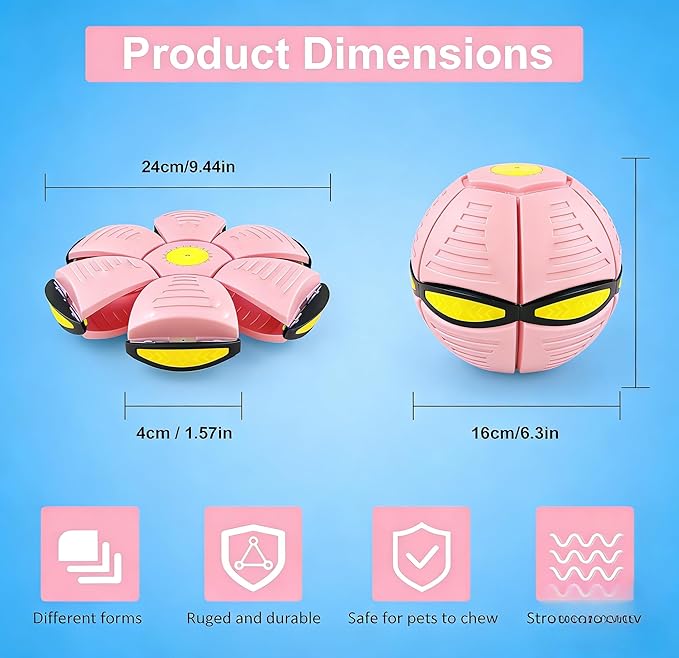 Magic Bouncing Ball with 6 LED Lights, 2-in-1 Flying Saucer Ball, Pop-Up Transform, Explosion-Proof,Gift Pack, Interactive Toy for Indoor & Outdoor Parent-Child Sports