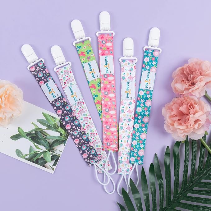 babygoal Floral Pacifier Clips, 6 Pack Binky Paci Holder Leashes Fits for Most Baby Pacifiers and Binkies
