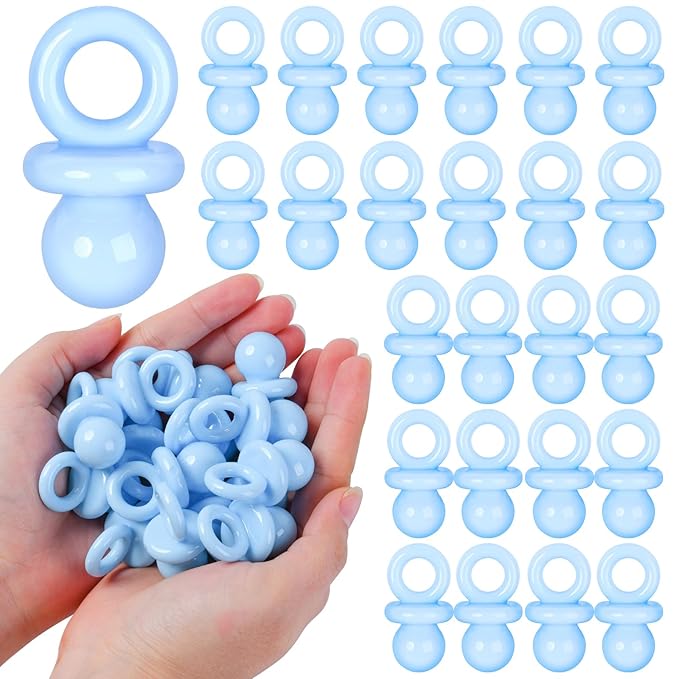 24 Pcs Baby Shower Pacifiers, 1.75 Inch Plastic Pacifiers for Baby Shower Game Boy, Bulk Pacifier for DIY Decoration, Gender Reveal Table Scatter, Hunt Game Props, Party Favors(Blue)